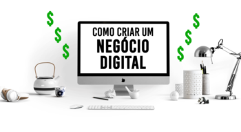 Mesa de computador com a menção em tela “Como Criar um negócio digital”